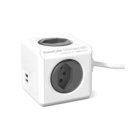 ALLOCACOC Steckdosenleiste PowerCube Extended USB (CH, USB, Typ J, 1.5 m, Grau, Anthrazit, Weiss)