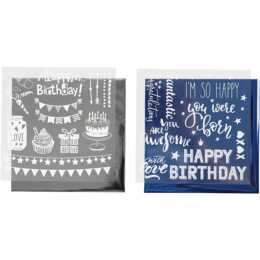 CREATIV COMPANY Papier de transfert Happy Birthday (15 cm x 15 cm, Argent, Bleu foncé, Bleu)