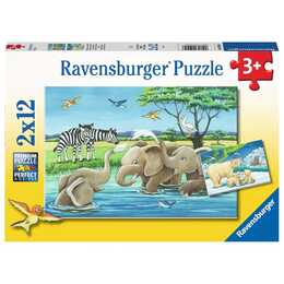 RAVENSBURGER Tierkinder aus aller Welt Puzzle (2 x 12 x, 24 x)