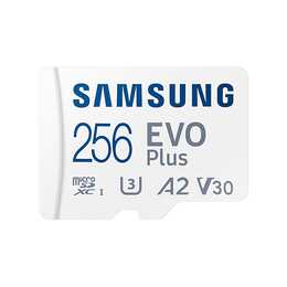 SAMSUNG MicroSDXC EVO Plus (Video Class 10, UHS-I Class 1, Class 10, A2, 256 GB, 130 MB/s)