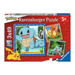 RAVENSBURGER Pokémon Glumanda, Bisasam und Schiggy Puzzle (3 x 147 x, 49 x)