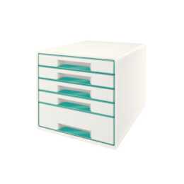 LEITZ Boite à tiroirs de bureau WOW Cube (A4+, 28.7 cm  x 27 cm  x 36.3 cm, Bleu, Blanc)