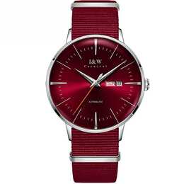 EG automatische mechanische Herren-Uhr mit Canvas-Armband - rot