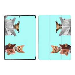 EG iPad Cover pour Apple iPad Pro 12.9"(2015 & 2017) - Tiffany Blue Cartoon Dog and Cat