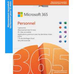 MICROSOFT 365 Personnel Abo 12 mois avec renouvellement automatique (Licence, 1x, 12 Mois, Français)