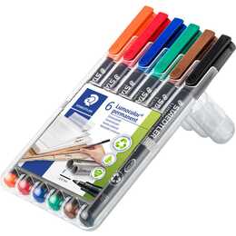 STAEDTLER Permanent Marker Lumocolor (Braun, Orange, Schwarz, Grün, Blau, Rot, 6 Stück)