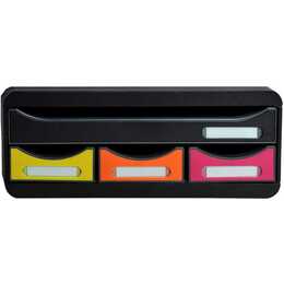 BIELLA Boite à tiroirs de bureau Mini (A4+, 29 cm  x 13.5 cm  x 13.5 cm, Noir, Multicolore)