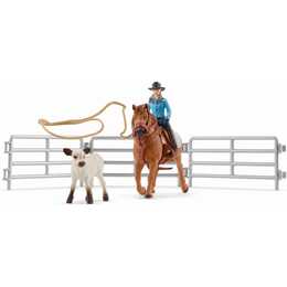 SCHLEICH Farm World Team Roping mit Cowgirl Cheval