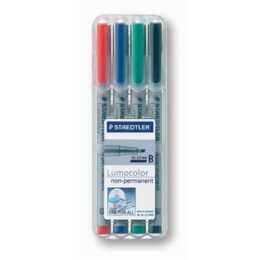 STAEDTLER Feutres pour rétroprojection Lumocolor 312 WP4 (Noir, Vert, Bleu, Rouge, 4 pièce)