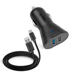 SBS Caricabatteria auto (12 W, Presa accendisigari, USB di tipo C, USB di tipo A)