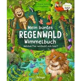 Mein buntes Regenwald Wimmelbuch. Welches Tier versteckt sich hier?. Nachhaltig hergestelltes Öko-Pappbilderbuch für die Kleinsten