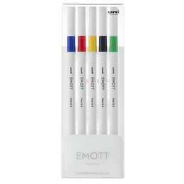 UNI Emott Vivid Filzstift (Gelb, Blau, Grün, Schwarz, Rot, 5 Stück)