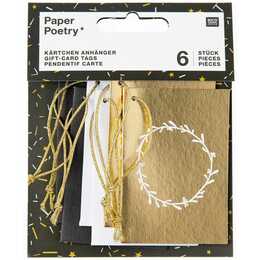 RICO DESIGN Geschenkanhänger Paper Poetry (6 Stk, Schwarz, Gold, Weiss, Blätter)