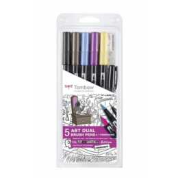 TOMBOW Filzstift (Braun, Gelb, Blau, Violett, Schwarz, 5 Stück)