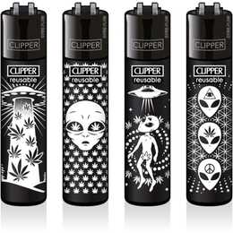 CLIPPER Accendino a gas Aliens (Nero, Bianco, 4 pezzo)