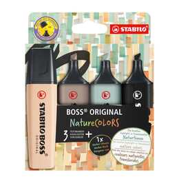 STABILO Surligneur BOSS ORIGINAL NatureColors (Beige, Gris clair, Noir, Vert, 4 pièce)