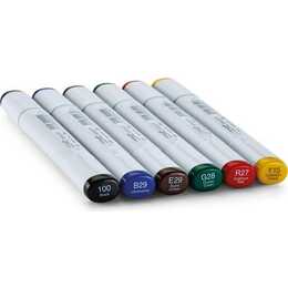 COPIC Pennarello indelebile (Giallo, Marrone, Nero, Blu, Verde, Rosso, 6 pezzo)