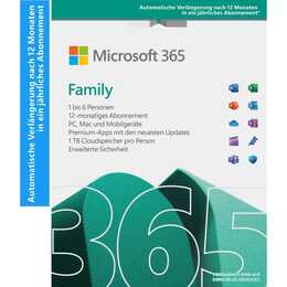 MICROSOFT 365 Family Abo 12 mesi con rinnovo automatico (Abbonamento, 6x, 12 Mesi, Tedesco)