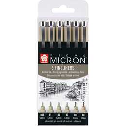 SAKURA Pigma Micron Traceur fin (Noir, 6 pièce)