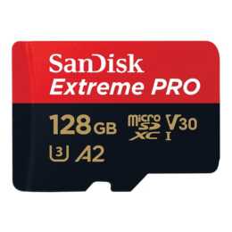 SANDISK MicroSD Extreme Pro (Video Class 30, UHS-I Class 3, 128 GB, 170 MB/s)