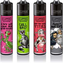 CLIPPER Accendino a gas Mix Slogan 3 (Multicolore, 4 pezzo)