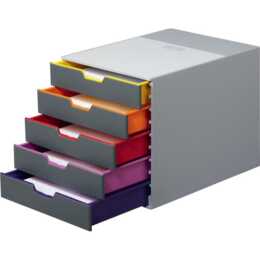 DURABLE Cassettiera da scrivania Varicolor (C4, 28 cm  x 35.6 cm  x 29.2 cm, Grigio, Multicolore)