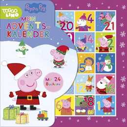 Peppa Pig Adventskalender. 24 Büchlein aus stabiler Pappe mit Aufhängern in wiederverschliessbarer Box. Für Kinder ab 3 Jahren