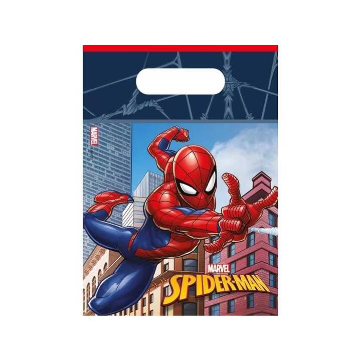 AMSCAN Sachet cadeau Spiderman (6 Stk, Bleu foncé, Rouge, Bleu, cramoisi/cramoisie, Superhéros)