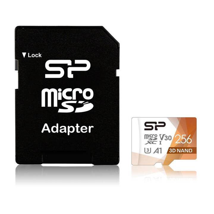 SILICON POWER MicroSDXC Superior Pro (Video Class 30, Class 10, UHS-II Class 3, A1, 256 Go, 100 Mo/s)