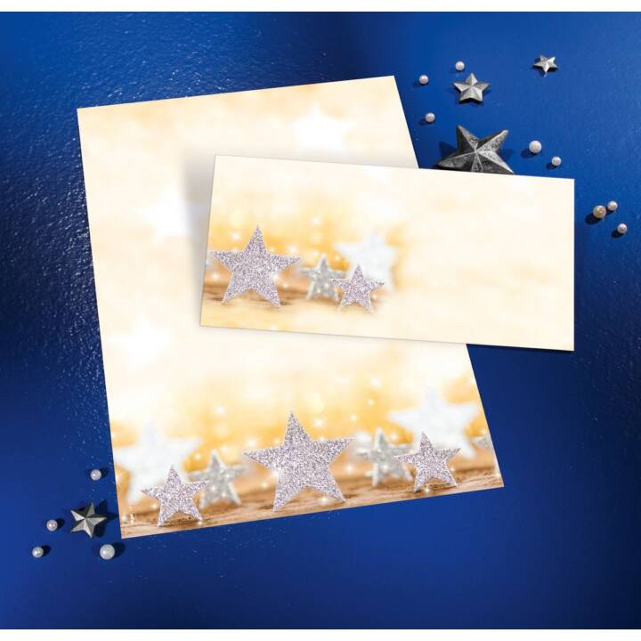 SIGEL Cartes à motifs Glitter Stars (Noël / Avent, C5, C6, Beige)