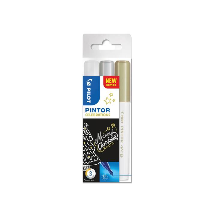 PILOT PEN Wasserfarben Marker Pintor Christmas (Gold, Weiss, Silber, 3 Stück)