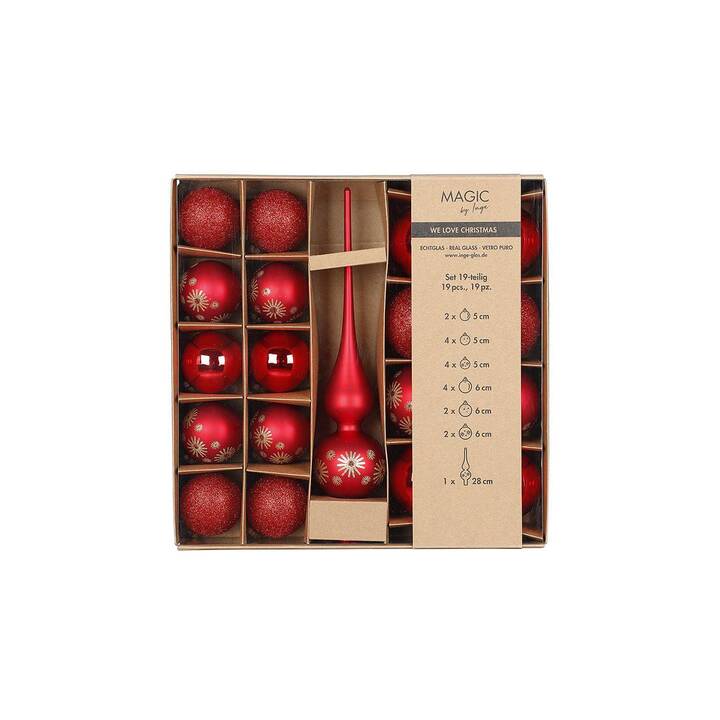 INGES CHRISTMAS DECOR Pallina di Natale Merry Red Set (19 pezzo, Rosso)