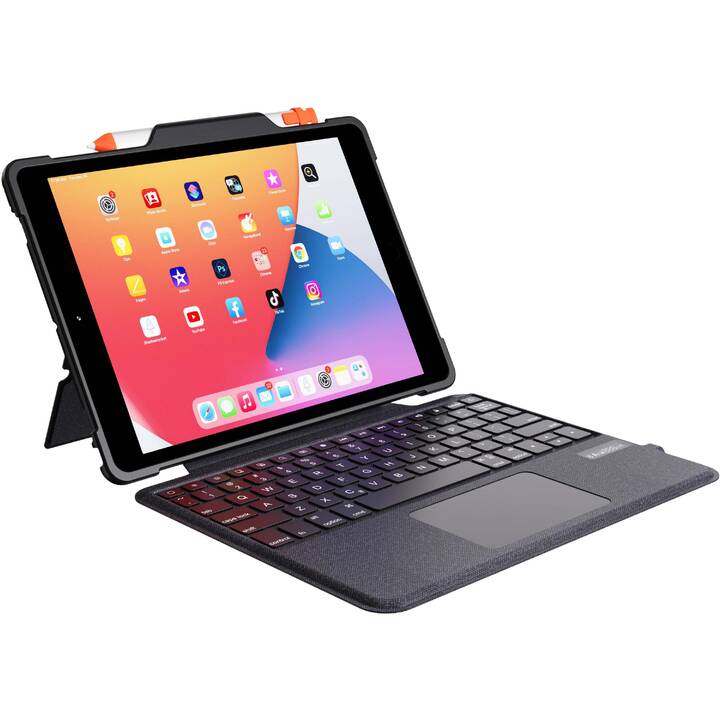 DEQSTER Rugged Type Cover / Tablet Tastatur (10.2", iPad Gen. 9 2021, iPad Gen. 8 2020, iPad Gen. 7 2019, Schwarz)