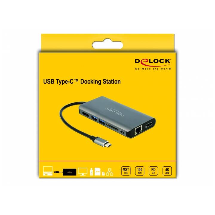 DELOCK Dockingstation 87683  (DisplayPort, HDMI-Eingang, 2 x USB 3.0 Typ-A, USB 3.0 Typ-C, RJ-45 (LAN))