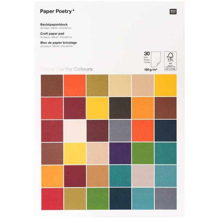 RICO DESIGN Carta pieghevole Super Earthy Colours (Multicolore, A4, 30 pezzo)