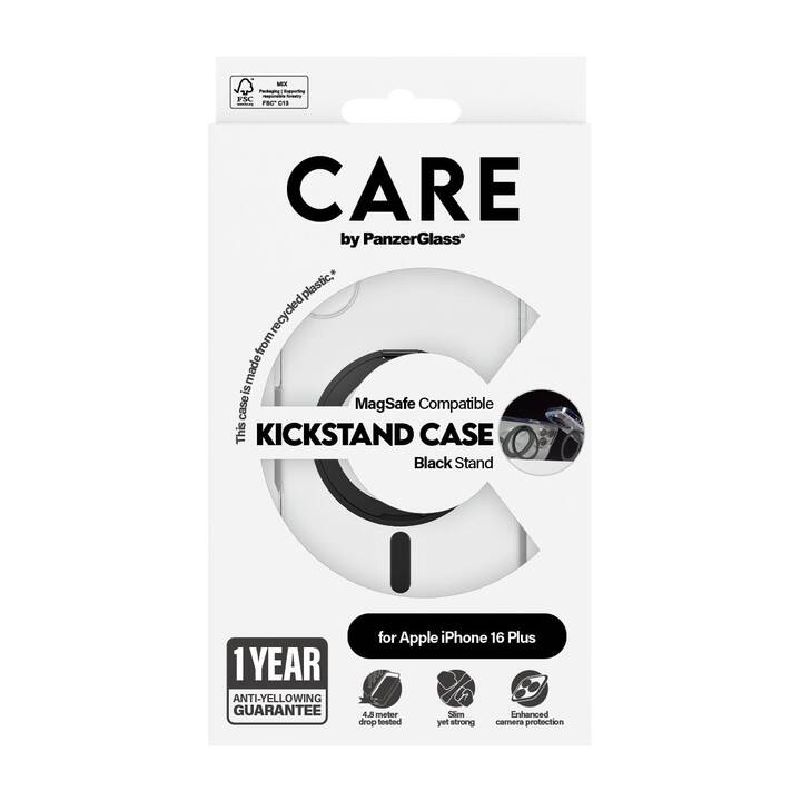 CARE Standing Cover MagSafe Feature Kickstand (iPhone 16 Plus, Ohne Motiv, Transparent)