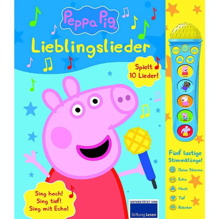 Peppa Pig - Lieblingslieder. Mikrofonbuch - Pappbilderbuch mit abnehmbarem Mikrofon mit 5 lustigen Stimmklängen und 10 Melodien - Peppa Wutz