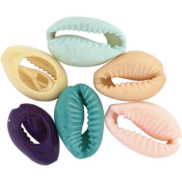 CREATIV COMPANY Perlen (6 Stück, Kunststoff, Violett, Beige, Blau, Pink, Türkis)
