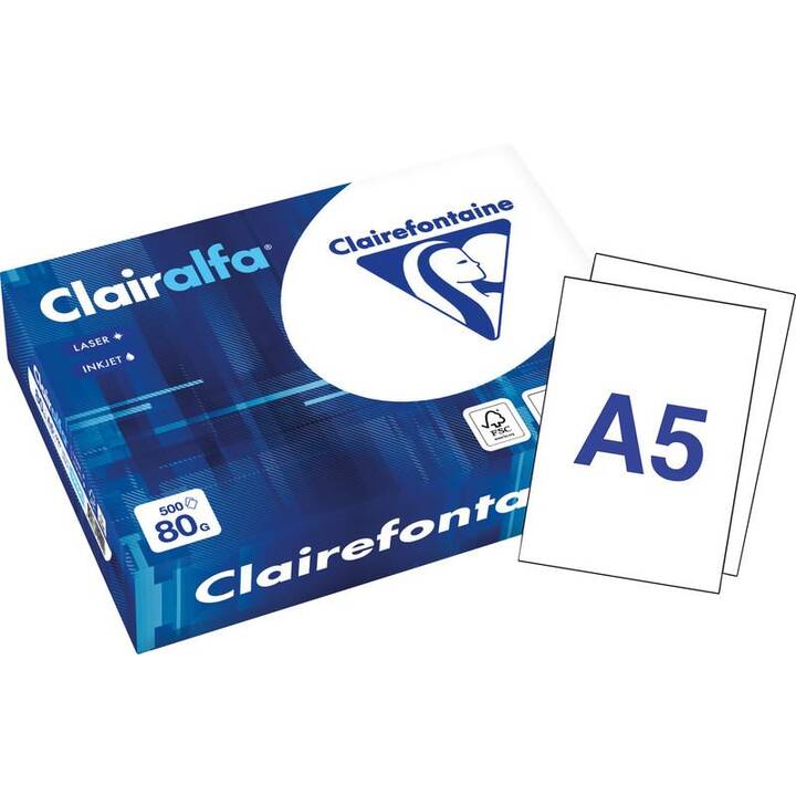 CLAIREFONTAINE Carta per copia (500 foglio, A5, 80 g/m2)