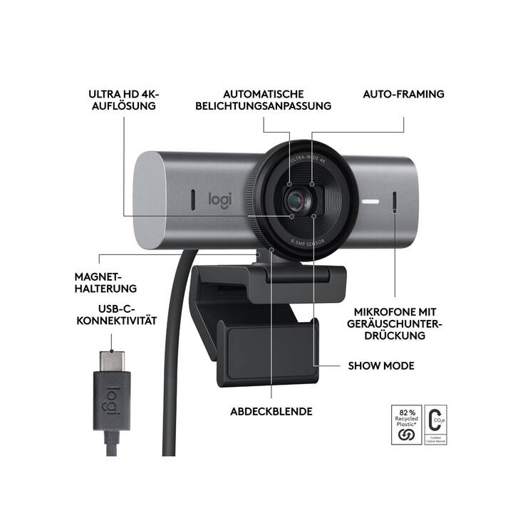 LOGITECH MX Brio Webcam (3840 x 2160, Grau)