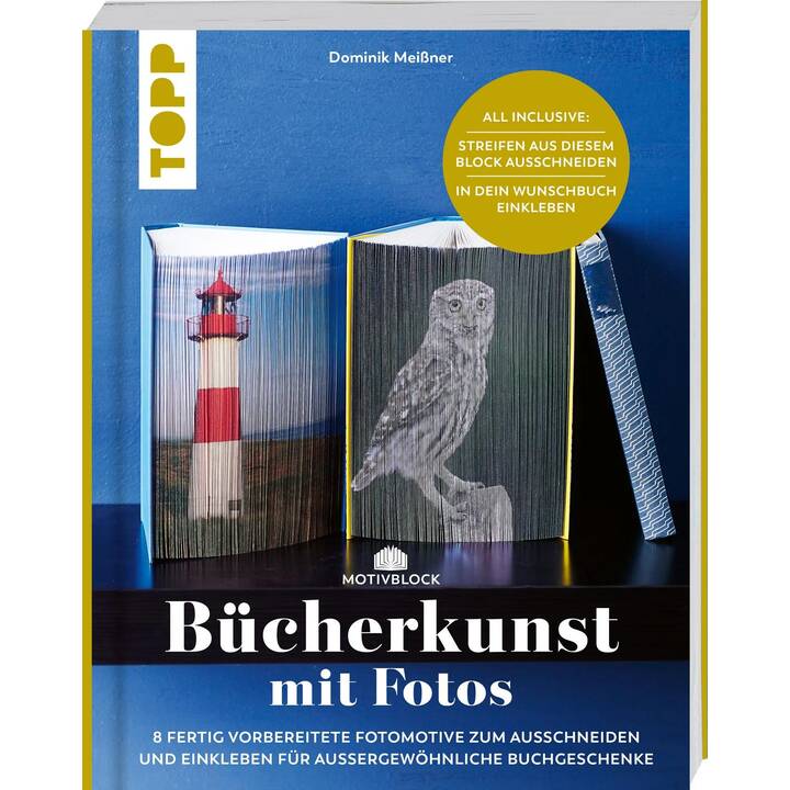 Motivblock - Bücherkunst mit Fotos. In Streifen geschnittene Fotos in ein Buch geklebt ergeben ein beeindruckendes Bild