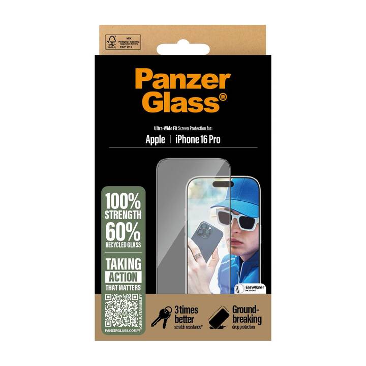 PANZERGLASS Displayschutzglas Ultra Wide Fit (iPhone 16 Pro, 1 Stück)