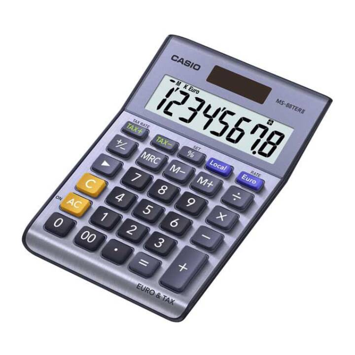 Calcolatrice da tavolo semplice CASIO MS-88TERII Calcolatrice tascabile nera, blu, grigia e grigia