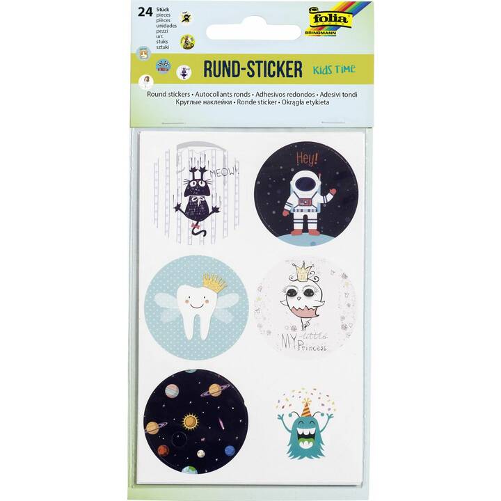 FOLIA Sticker Kids Time 4 Blatt (Weltall, Monster, 24 Stück)