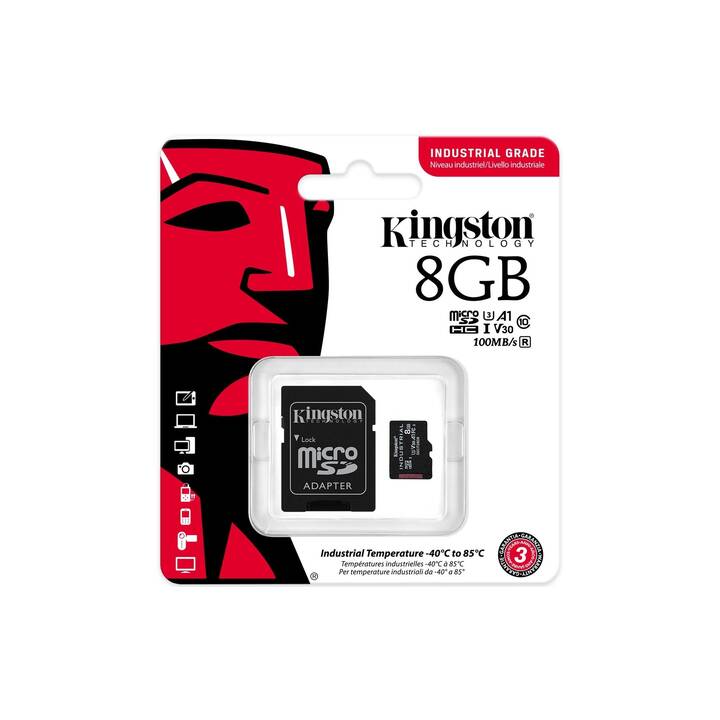 KINGSTON TECHNOLOGY MicroSDHC C10 (Video Class 30, A1, Class 3, 8 Go, 100 Mo/s)