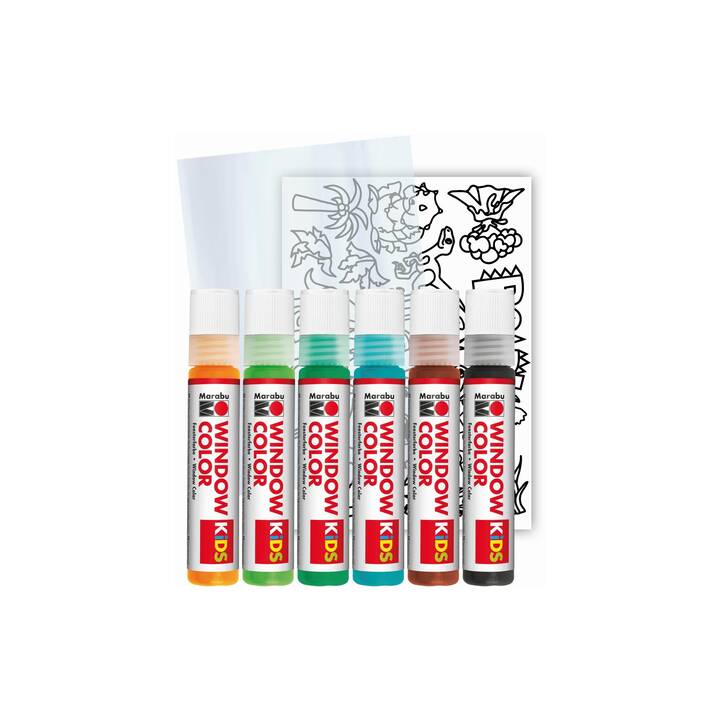 MARABU Fensterfarbe Dinosaurs Set (6 x 25 ml, Mehrfarbig)