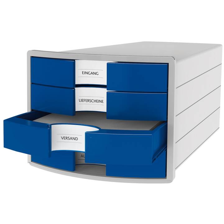 HAN Boite à tiroirs de bureau Impuls (C4, A4, 23.5 cm  x 36.7 cm  x 28 cm, Gris, Transparent, Bleu)