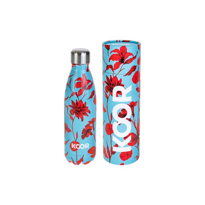 KOOR Gourde isotherme Painted Red Flower (0.5 l, Bleu, cramoisi/cramoisie, Multicolore)