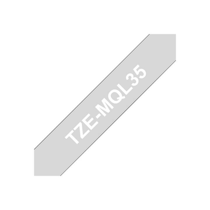 BROTHER TZe-MQL35 Schriftband (Weiss / Grau, 12 mm)