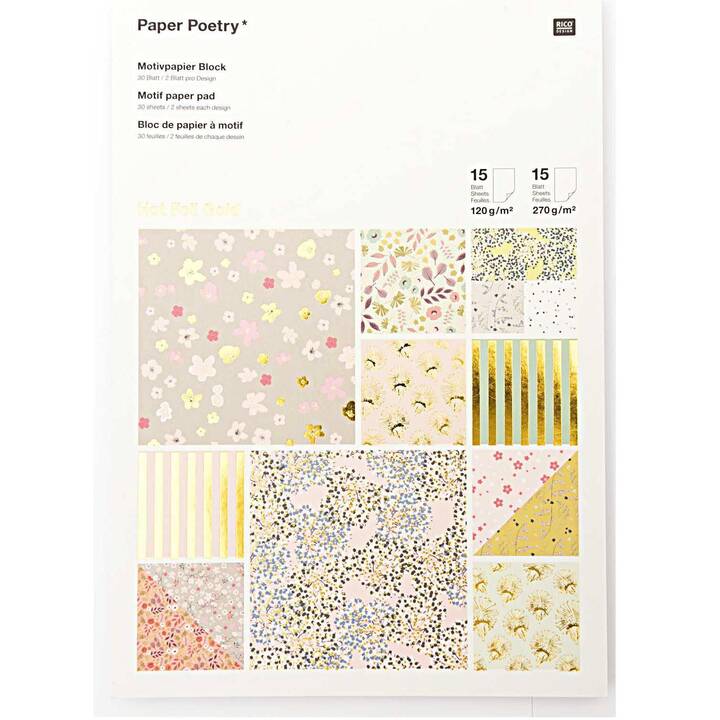 RICO DESIGN Papier spécial Poetry Bouquet Sauvage (Multicolore, A4, 30 pièce)